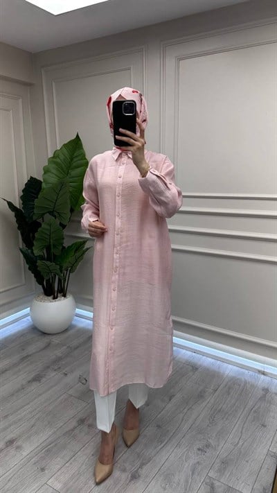 Ceremony 26Y158 Pembe Önden Düğmeli Uzun Tunik