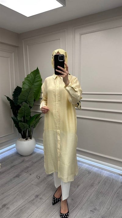 Ceremony 26Y158 Sarı Önden Düğmeli Uzun Tunik