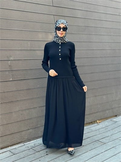 Exquise E26K06128004 Siyah Osloara Triko Elbise