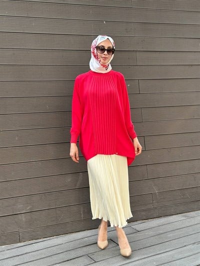 Ghisa 3630T4442 Mercan Önü Nervür Detaylı Tunik