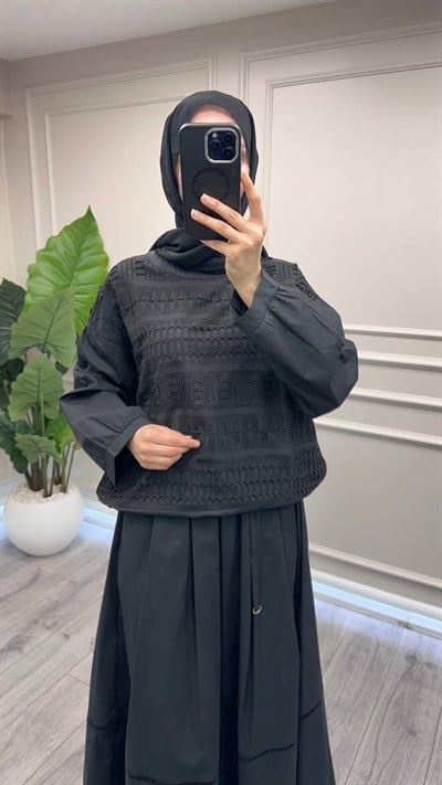 Ghisa 4711T4463 Siyah Altı Büzgülü Tunik