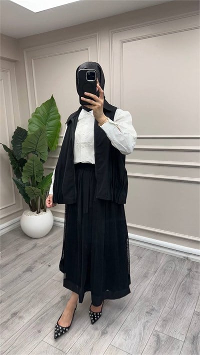 Ghisa 4711T9377 Siyah File Etek Yelekli Takım