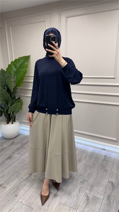 Ghisa 4720T4455 Lacivert Düğme Detaylı Triko Tunik