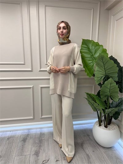 Ghisa 4730T4477 Bej Merserize Detaylı Tunik