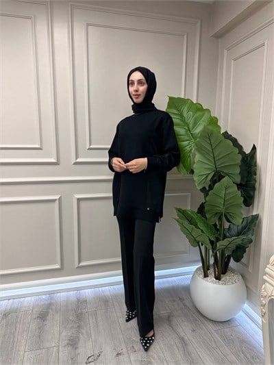 Ghisa 4730T4477 Siyah Merserize Detaylı Tunik