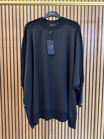 Ghisa 4730T4492 Siyah Örgü Kol Detaylı Oversize Tunik