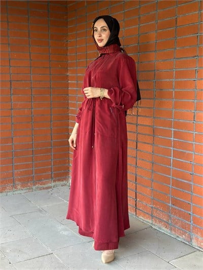 Miss Dalida 2268329 Cherry Fermuarlı Beli Büzgülü Cupro Ceket