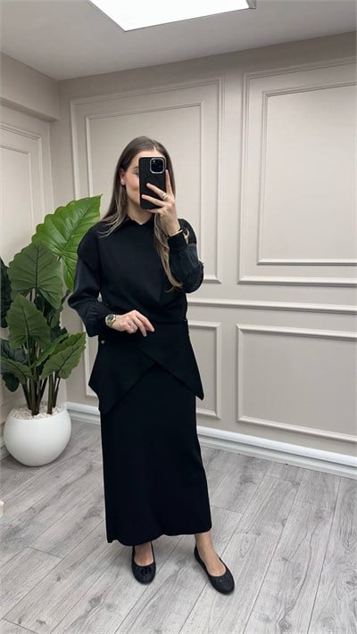Miss Dalida 3266007 Metal Düğme Detaylı Siyah Asimetrik Tunik