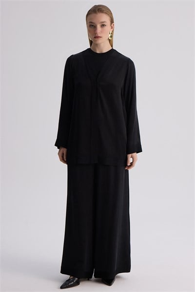 Miss Dalida 3267801 Siyah Geniş Paça Klasik Pantolon