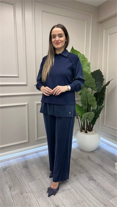 Miss Dalida 3267802 Lacivert Bol Paça Klasik Cupro Pantolon