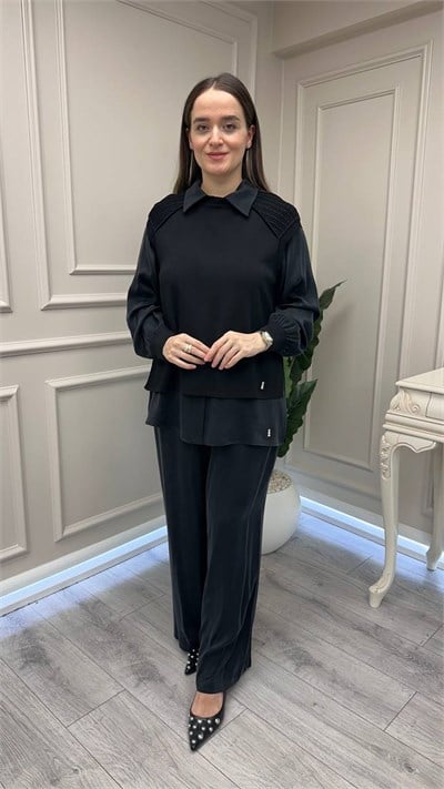 Miss Dalida 3267802 Siyah Bol Paça Klasik Cupro Pantolon