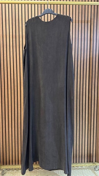 Miss Dalida T26Y-4007 Kakao Düz Renk Kolsuz Cupro Elbise