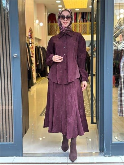 Misswhence 40210 Bordo Jakarlı Etek Takım