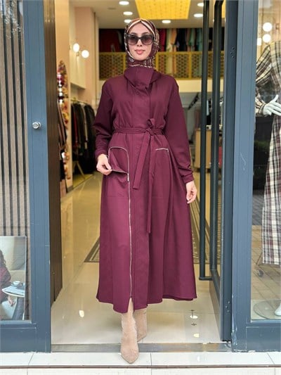 Misswhence 40517 Bordo Fermuar Detaylı Elbise