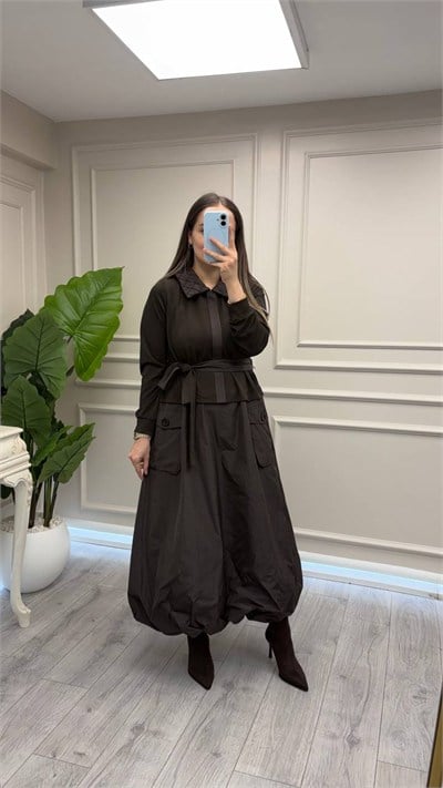Misswhence 40808 Kahverengi Tafta Elbise