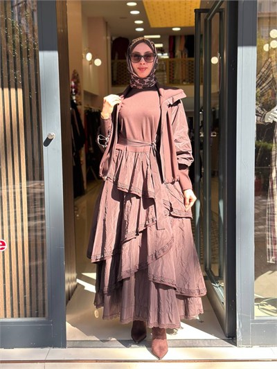 Misswhence 40809 Kahve Kat Detaylı Ceket Elbise Takım
