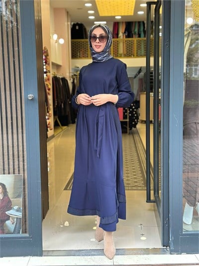 Misswhence 40813 Lacivert Cupro İşlemeli Şifon Elbise