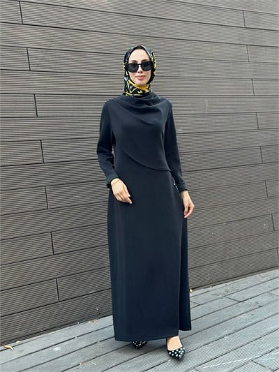 Nuss Triko 27K2044 Siyah Omuzdan Kapak Detaylı Elbise