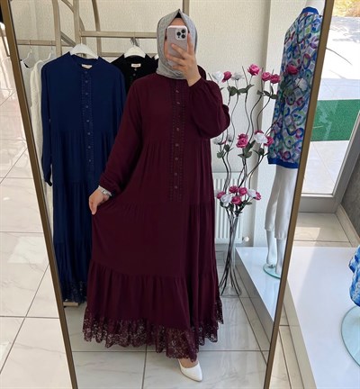 DANTEL ELBİSE BORDO