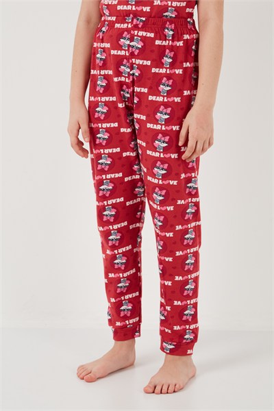 % 100 Pamuk Bisiklet Yaka Kısa Kollu Kız Çocuk Pijama Takımı 6651004 KIRMIZI