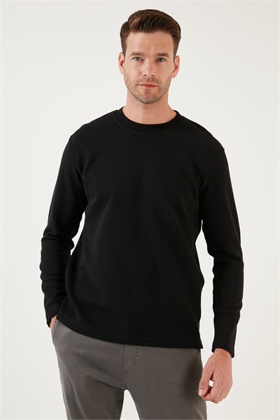 % 100 Pamuk Bisiklet Yaka Regular Fit Erkek Sweat 5905406 SİYAH