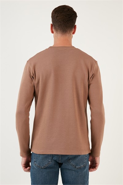 % 100 Pamuk Bisiklet Yaka Regular Fit Erkek Sweat 5905406 SAFARİ