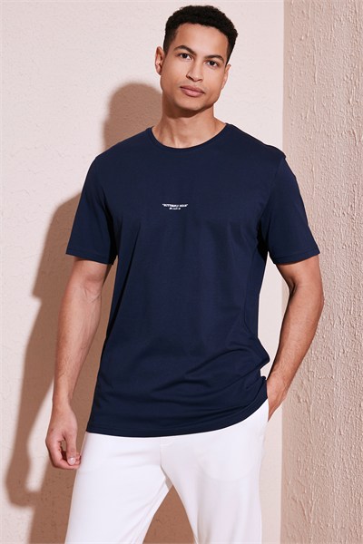 % 100 Pamuk Bisiklet Yaka Regular Fit Erkek T Shirt 5902757 İNDİGO