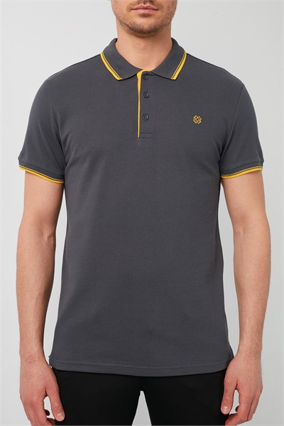 % 100 Pamuk Düğmeli Regular Fit Erkek Polo Yaka T Shirt 5902118 ANTRASİT