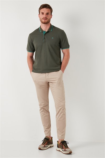 % 100 Pamuk Düğmeli Regular Fit Erkek Polo Yaka T Shirt 5902118 Haki-Mint