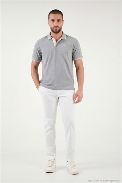 % 100 Pamuk Düğmeli Regular Fit Erkek Polo Yaka T Shirt 5902118 GRİ MELANJ