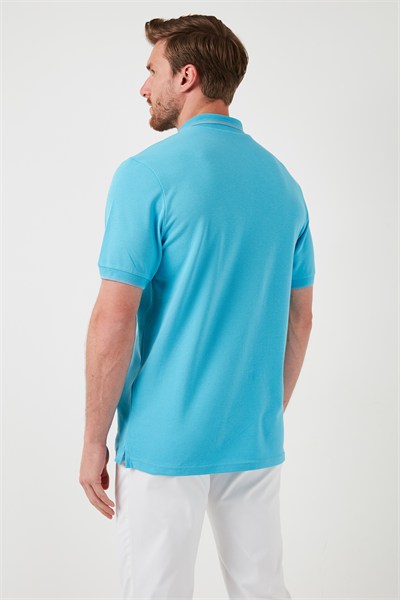 % 100 Pamuk Düğmeli Regular Fit Erkek Polo Yaka T Shirt 5902118 AQUA-MAVİ