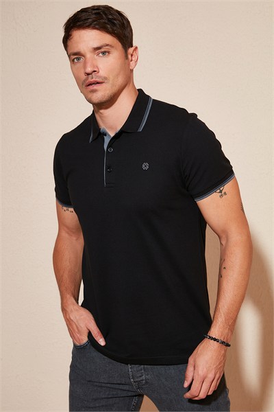 % 100 Pamuk Düğmeli Regular Fit Erkek Polo Yaka T Shirt 5902118 SİYAH
