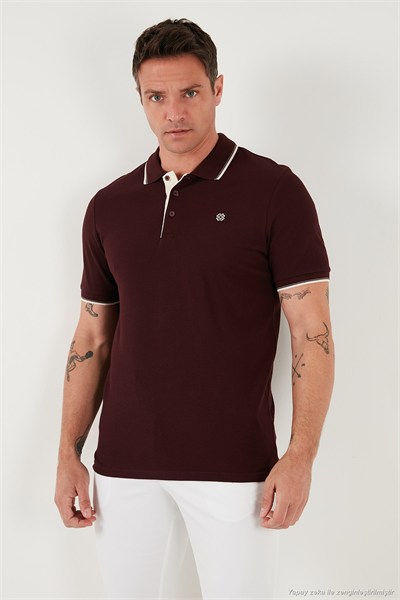% 100 Pamuk Düğmeli Regular Fit Erkek Polo Yaka T Shirt 5902118 Vişne-Beyaz