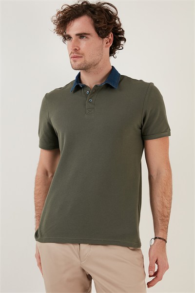 % 100 Pamuk Düğmeli Regular Fit Erkek Polo Yaka T Shirt 5902134 HAKİ