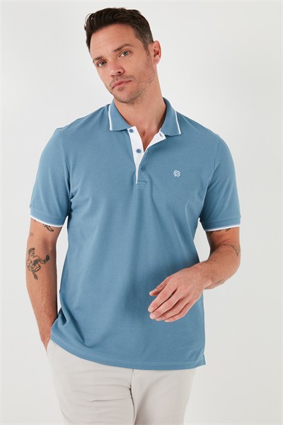 % 100 Pamuk Düğmeli Regular Fit Erkek Polo Yaka T Shirt 5902118 MAVİ