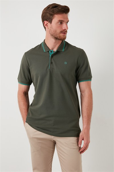 % 100 Pamuk Düğmeli Regular Fit Erkek Polo Yaka T Shirt 5902118 Haki-Mint