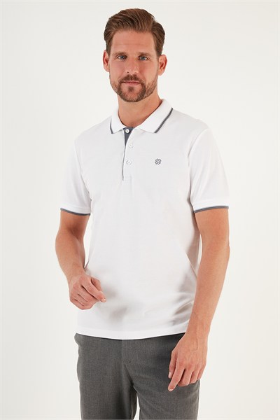 % 100 Pamuk Düğmeli Regular Fit Erkek Polo Yaka T Shirt 5902118 BEYAZ