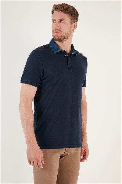 % 100 Pamuk Düğmeli Regular Fit Erkek Polo Yaka T Shirt 5902134 İNDİGO