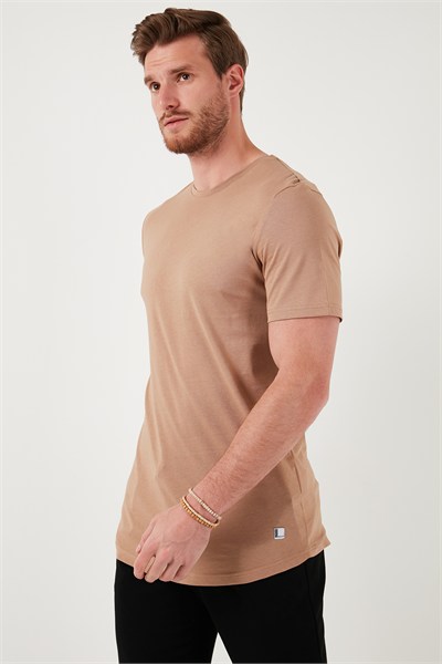 % 100 Pamuk Regular Fit Bisiklet Yaka T shirt Erkek T Shirt 5902511 TOPRAK