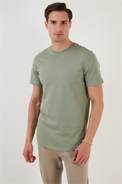 % 100 Pamuk Regular Fit Bisiklet Yaka T shirt Erkek T Shirt 5902511 ELMA YEŞİLİ