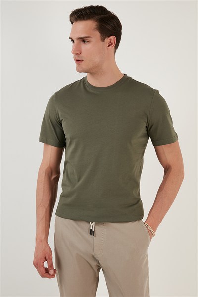 % 100 Pamuk Regular Fit Bisiklet Yaka T shirt Erkek T Shirt 5902511 HAKİ