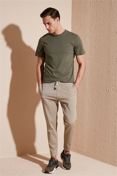 % 100 Pamuk Regular Fit Bisiklet Yaka T shirt Erkek T Shirt 5902511 HAKİ