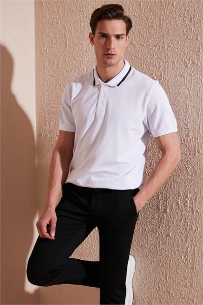 % 100 Pamuk Regular Fit Düğmeli Erkek Polo Yaka T Shirt 59023861 BEYAZ