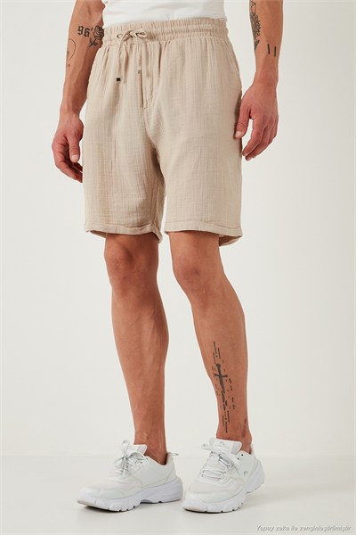 % 100 Pamuk Regular Fit Normal Bel Müslin Erkek Short CF25S657802 BEJ