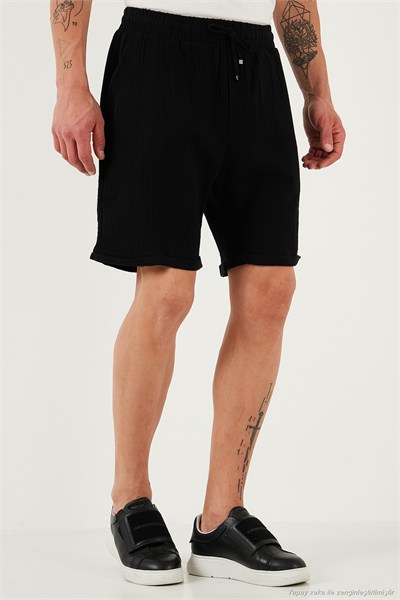 % 100 Pamuk Regular Fit Normal Bel Müslin Erkek Short CF25S657802 SİYAH