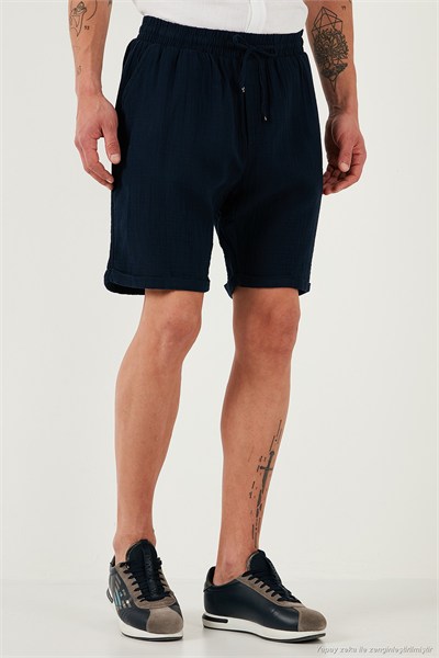 % 100 Pamuk Regular Fit Normal Bel Müslin Erkek Short CF25S657802 LACİVERT