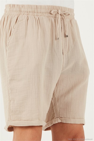 % 100 Pamuk Regular Fit Normal Bel Müslin Erkek Short CF25S657802 BEJ