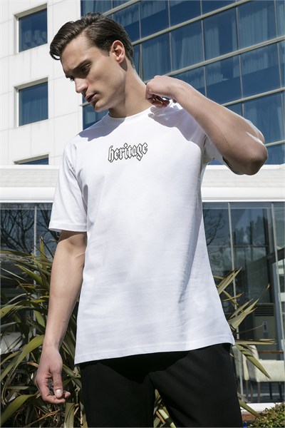 % 100 Pamuk Relaxed Fit Bisiklet Yaka Erkek T Shirt 5902637 BEYAZ