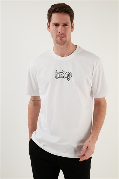 % 100 Pamuk Relaxed Fit Bisiklet Yaka Erkek T Shirt 5902637 BEYAZ