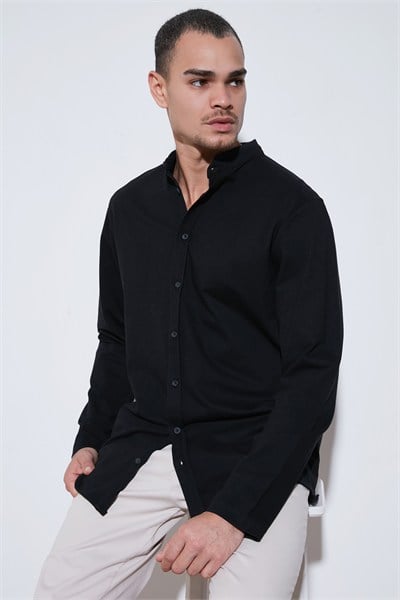 % 100 Pamuk Slim Fit Hakim Yaka Erkek Gömlek 5902800 SİYAH
